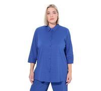Ulla Popken Camicetta da Donna Taglie Forti, Taglie Forti, con Bolle, Colletto Camicia, Maniche a 3/4, Blu Cobalto, 68-70 Plus