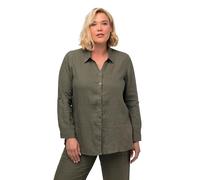 Ulla Popken Camicette da Donna in Lino, Verde Loden, 52/54 IT