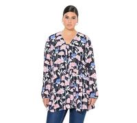Ulla Popken Bluse, Alloverdruck, A-Linie, Carree-Ausschnitt, Langarm Camicette, Blu Marino, 52/54 IT Donna
