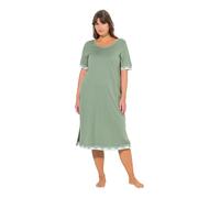 Ulla Popken Camicia da Notte da Donna, con Bordi in Pizzo, Girocollo, Mezza Manica, Cachi, 50-52