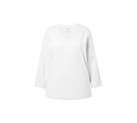 Ulla Popken Maglietta Basic a V a Maniche Lunghe, Bianco Neve, 52-54 Donna