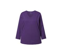 Ulla Popken Maglietta Basic a V a Maniche Lunghe, Viola Profondo, 60-62 Donna