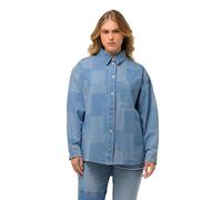 Ulla Popken Camicia Jeans Patched Blazer, Azzurro, 52/54 IT Donna