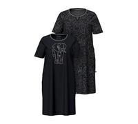 Ulla Popken Camicie da Notte, Set da 2 Pezzi, Motivo Elefanti e Strass, Scollo Tondo, Mezze Maniche Nero 50+ 850448100-50+