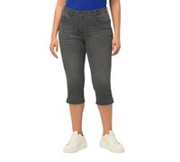 Ulla Popken Capri Jeans Sarah, Forma Stretta, 5 Tasche, Spacco sull'Orlo Pantaloni, Grigio Chiaro Denim, 40W x 32L Donna