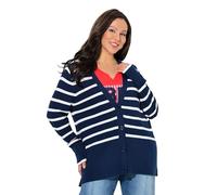 Ulla Popken Cardigan a Righe con Scollo a V e Maniche Lunghe Blu Inchiostro 54+ 845890740-54+