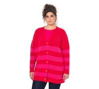 Ulla Popken Cardigan con Righe, Taglio Squadrato, orlini arrotolati e Scollo a V Litchi 50+ 834573530-50+