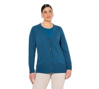 Ulla Popken Cardigan da Donna, Scollo a V, Bottoni, Maglia fine, Blu-Verde, 60/62