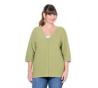 Ulla Popken Cardigan da Donna, Taglie Forti, Taglie Forti, con Scollo a V, Maniche a 3/4, Cotone Biologico, Salvia, 48-50 Plus