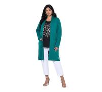 Ulla Popken - Cardigan da Donna, Taglie Forti, Taglie Forti, Lungo, Aperto, Morbido Maglia fine, Verde/Blu, 48/50 IT