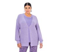 Ulla Popken Strickjacke, Pailletten, Oversized, Rippstrick, V-Ausschnitt Maglione Cardigan, Lavanda, 56-58 Donna