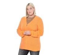 Ulla Popken Cardigan Maglia a coste - Misto lana, scollo a V, maniche lunghe - Arancione fluo 50+