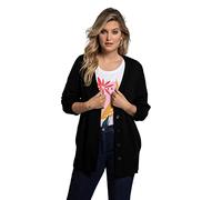 Ulla Popken Cardigan con Scollo a V, abbottonatura, Maglia fine Maglione, Nero, 60-62 Donna