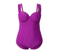 Ulla Popken Costume da Bagno con Coppe, Ferretto, nervature e Spalline Doppie Viola Bacca 54 836696822-54