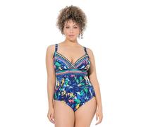 Ulla Popken Costume da Bagno con Coppe morbide, Scollo a V e Power Mesh Blu Notte Scuro 46 837195740-46