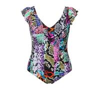 Ulla Popken Costume da Bagno con Mix di Fantasie, Coppe morbide e Maniche ad Aletta Nero 50 827684100-50