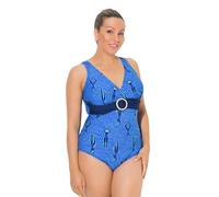 Ulla Popken Costume da Bagno con nuotatrici, Coppe morbide e Anello Decorativo Blu Asfalto 46+ 846236743-46+