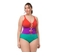 Ulla Popken Costume da Bagno Lisa, Colourblock 826476 Intero, Verde, 52 Donna
