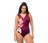 Ulla Popken Costume da Bagno Petra, Increspato Spalla Fiore 826508 Intero, Colore: Rosso, 62 Donna