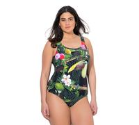 Ulla Popken Costume da Bagno Senza Coppe con Scollo Rotondo e Design con Tucano Nero 50+ 837455100-50+