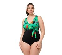 Ulla Popken Costume da Bagno Violetta, Cintura Addominale, Foglie in Acqua 827767 Intero, Nero, 52 Donna
