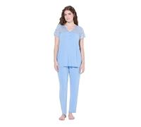 Ulla Popken Pigiama con Pizzo, Scollo a V e Mezze Maniche di Pizzo Azzurro 42+ 838139718-42+