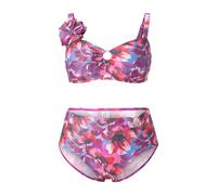 Ulla Popken Bikini Tina, Glitzerprint, Blumenbrosche Set, Rosa Ibisco, 50 Donna