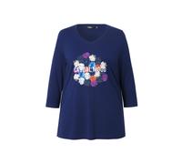 Ulla Popken Shirt, Blüten, Classic, V-Ausschnitt, 3/4-arm Maglietta, Inchiostri Blu, 56/58 IT Donna