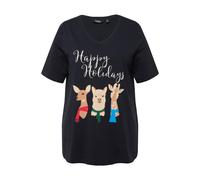 Ulla Popken donna taglie forti maglietta natalizia animali linea A scollo a V