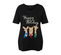 Ulla Popken donna taglie forti maglietta natalizia animali linea A scollo a V