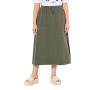 Ulla Popken Donna taglie forti Plus Size Sweat-Midirock, smokbund, linea A, tasche 825784, verde oliva/grigio, 50-52