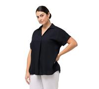 Ulla Popken, Donna, Taglie Grandi, Camicetta, Bottoni schienali, Oversize, Piega, Mezza Manica, Blu, 64 IT/66 IT