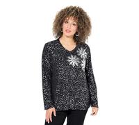 Ulla Popken Sweatshirt, Schneeflocken, V-Ausschnitt, Langarm Maglia di Tuta, Nero, 50-52 Donna