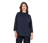 Ulla Popken Sweatshirt, Struktur, Stehkragen, Zierfalten, 3/4-arm Felpe, Blu Marino, 46-48 Donna