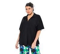 Ulla Popken Felpa dal Taglio Oversize con Collo da Camicia e Mezze Maniche Nero 58+ 836509100-58+