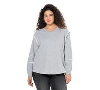 Ulla Popken Felpa dal Taglio Oversize con Cuciture Decorative, Scollo a V e Maniche Lunghe Grigio Chiaro mélange 50+ 842273134-50+