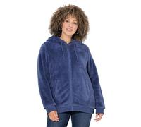 Ulla Popken Giacca di Morbido Teddy con Maniche Lunghe e Cappuccio Blu Ardesia Chiaro 46+ 843930722-46+