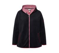 Ulla Popken Giacca di Pile in Tradizionale Stile Tracht con Cappuccio, Ricami Decorativi e Maniche Lunghe Blu Notte Scuro 54+ 829113130-54+