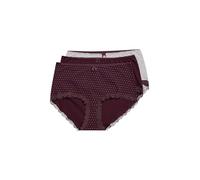 Ulla Popken Hipster in Confezione da Tre con Pallini/Righe/Tinta Unita Rosso UVA 62+ 827440844-62+
