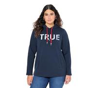 Ulla Popken Hoodie, True, Kapuze, Kordel, Taschen, Langarm Felpe, Blu Marino, 62-64 Donna
