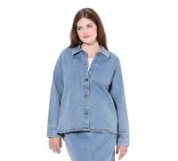 Ulla Popken Jeans-shaket, Hemdkragen, Langarm, Biobaumwolle Giacche e Blazer per Interni, Blu Denim, 42-44 Donna