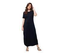 Ulla Popken Jersey-maxikleid, Rundhals, Halbarm, Biobaumwolle Maxi Abito, Blu Marino, 56-58 Donna