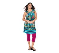 Ulla Popken Jersey-minikleid, Blüten, A-Linie, Rundhals, Ärmellos Abito Swing con Bordo Stampato, Verde Menta, 56-58 Donna
