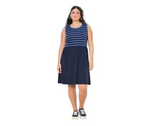Ulla Popken Jerseykleid mit Gestreiftem Abito in Jersey con Top a Righe, Blu Marino, 60-62 Donna