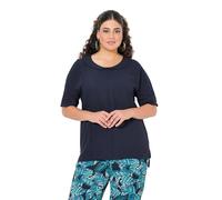 Ulla Popken Leinenmix-Bluse mit Schalkragen Camicia in Misto Lino con Collo Sciallato, Blu Marino, 60/62 IT Donna