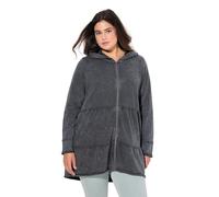 Ulla Popken Long-hoodiejacke, Vintage-Look, A-Linie, Kapuze Maglia di Tuta, Grafite, 46-48 Donna