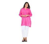 Ulla Popken Longbluse, Krepp, Stehkragen, V-Ausschnitt, 3/4-arm Camicia Lunga con Colletto Alto e Scollo a V, Maniche a 3/4, Colore: Rosa, 48/50 Donna