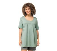 Ulla Popken Maglia a Tunica da Donna a T con Pieghe Decorative, Linea ad A, Girocollo, Mezza Manica, Verde Muschio Chiaro, 68 IT/70 IT