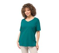 Ulla Popken Maglia Aderente con Davanti Doppio, Scollo a Girocollo e Mezze Maniche Smeraldo 50+ 810528466-50+