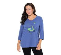 Ulla Popken Maglia Classica con Ciao Bella, Scollo a V e Maniche a 3/4 Blu Ardesia Chiaro 46+ 824308722-46+